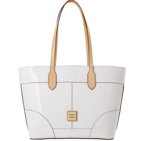 Dooney & Bourke White Patent Leather Tote NWT W/ Dust Bag W/ Twilly - Picture 2 of 16